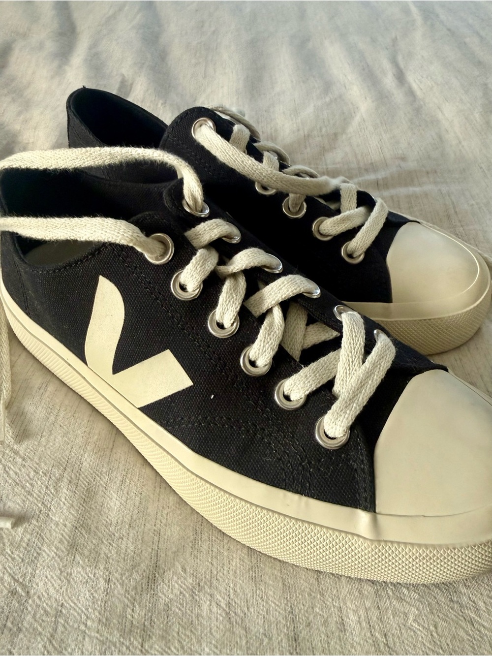 Black Canvas Lace-Up Veja Sneakers